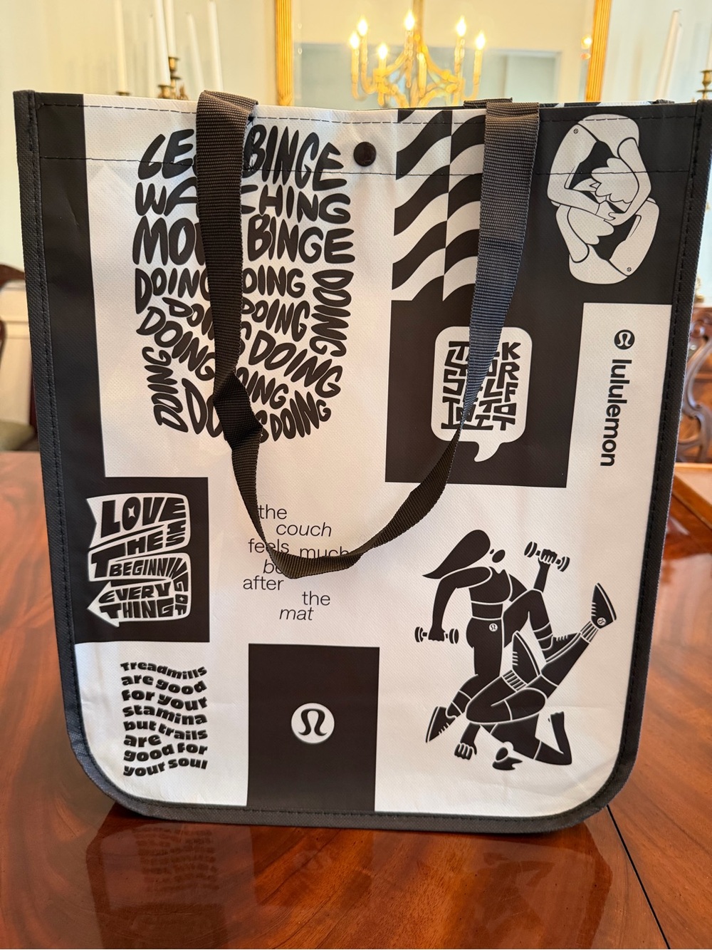 NEW Lululemon Large Reusable Shopper Bag Sequoia Brown Graphic Print